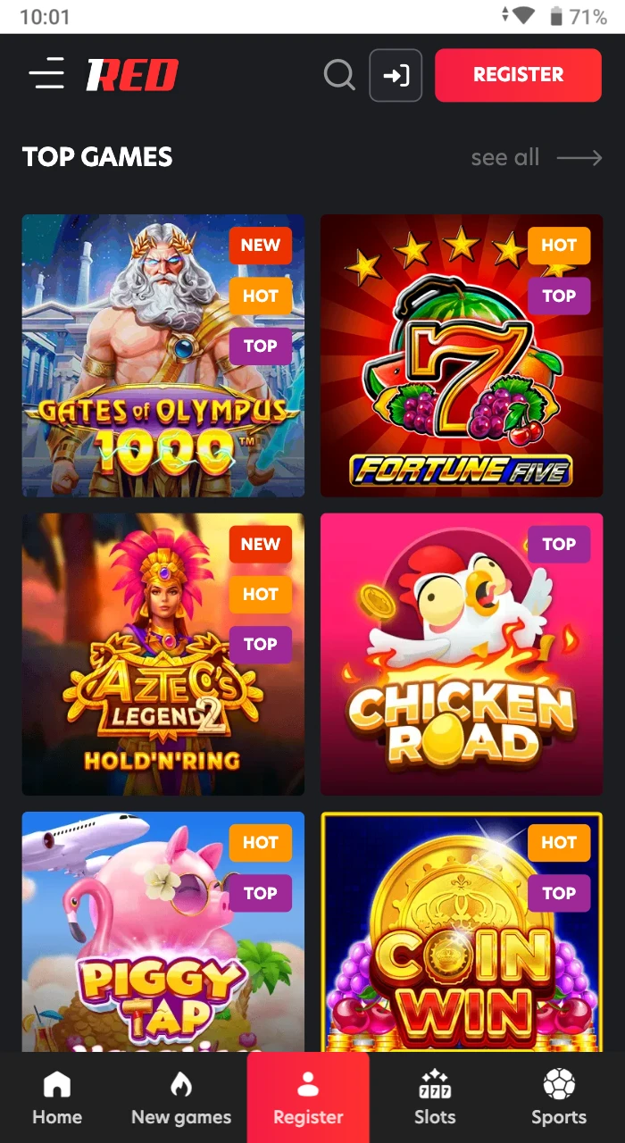 Play casino games at the 1Red online casino.