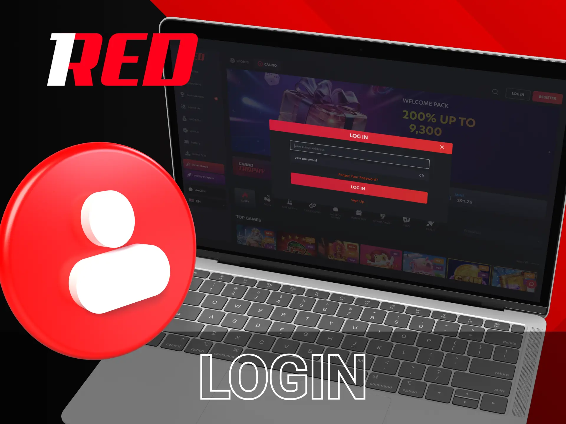 After authorization, you can play in casino, activate bonuses on 1Red.