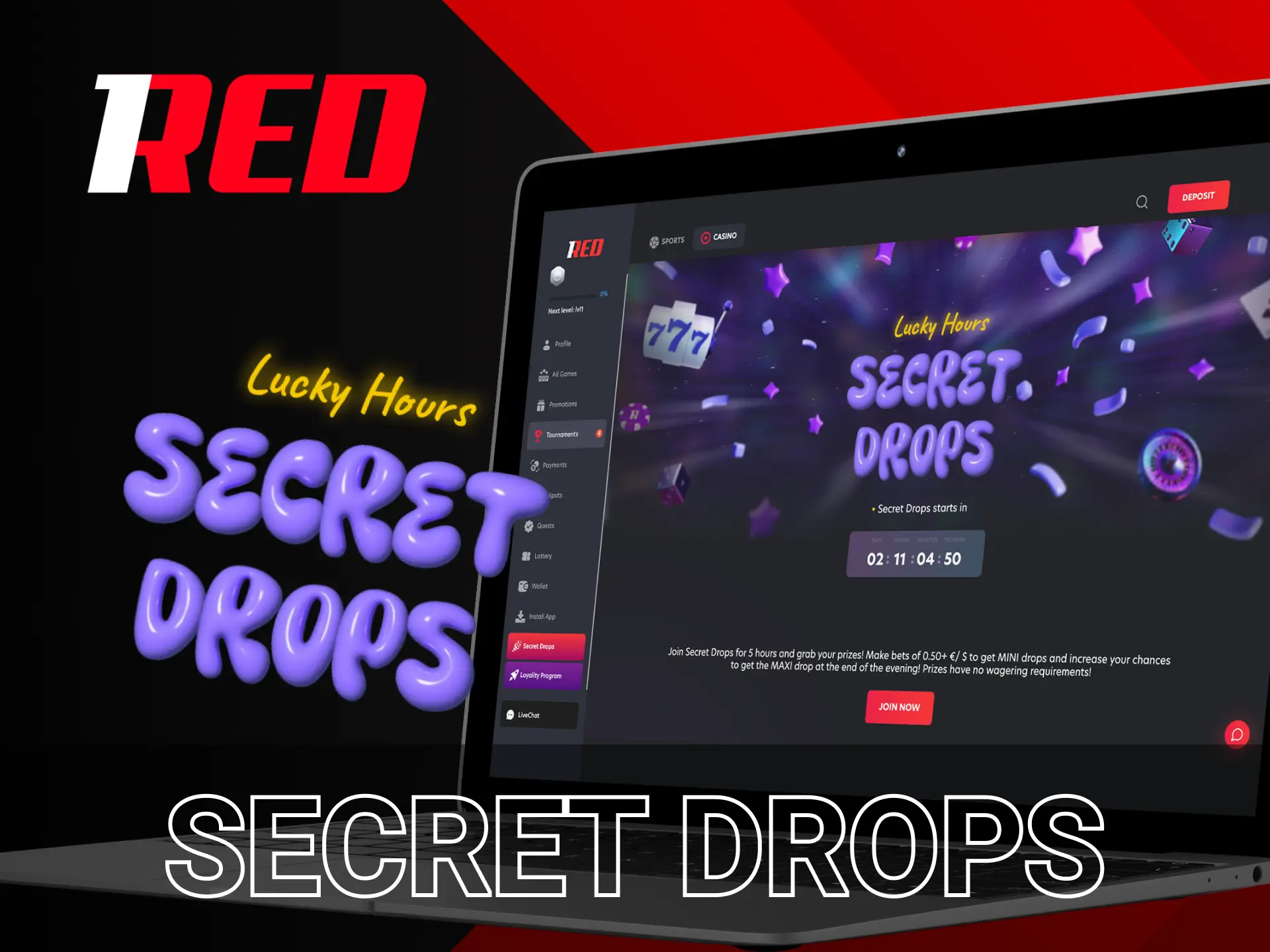 Take part in the draws for exciting prizes at 1Red Casino.