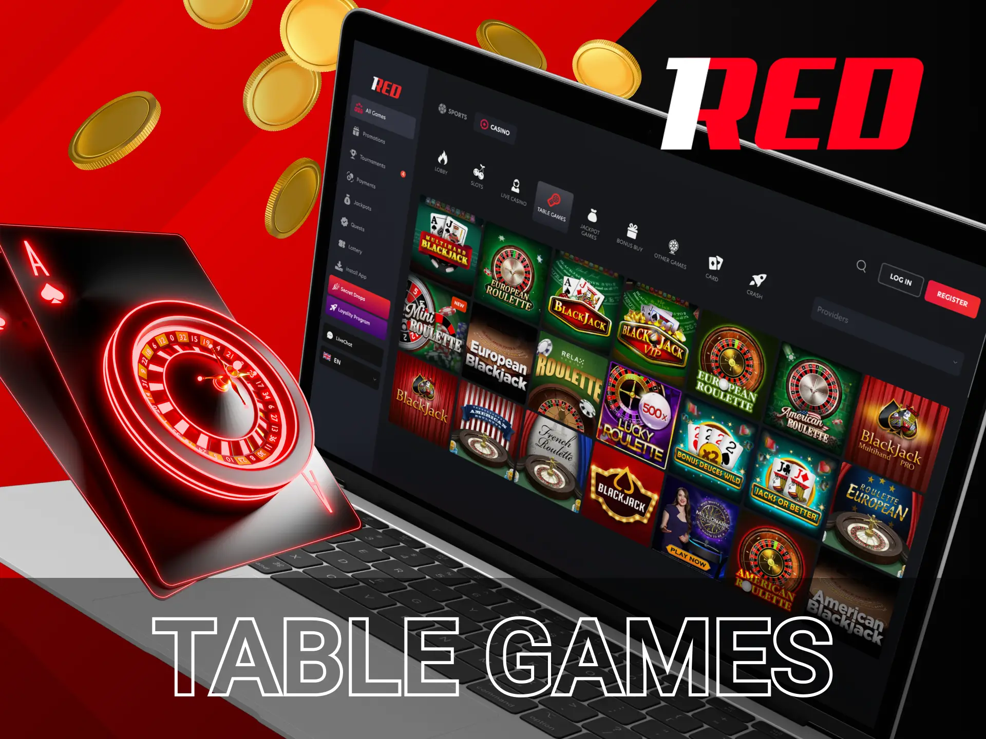 Roulette is the headliner of this category, other games available at 1Red Casino.