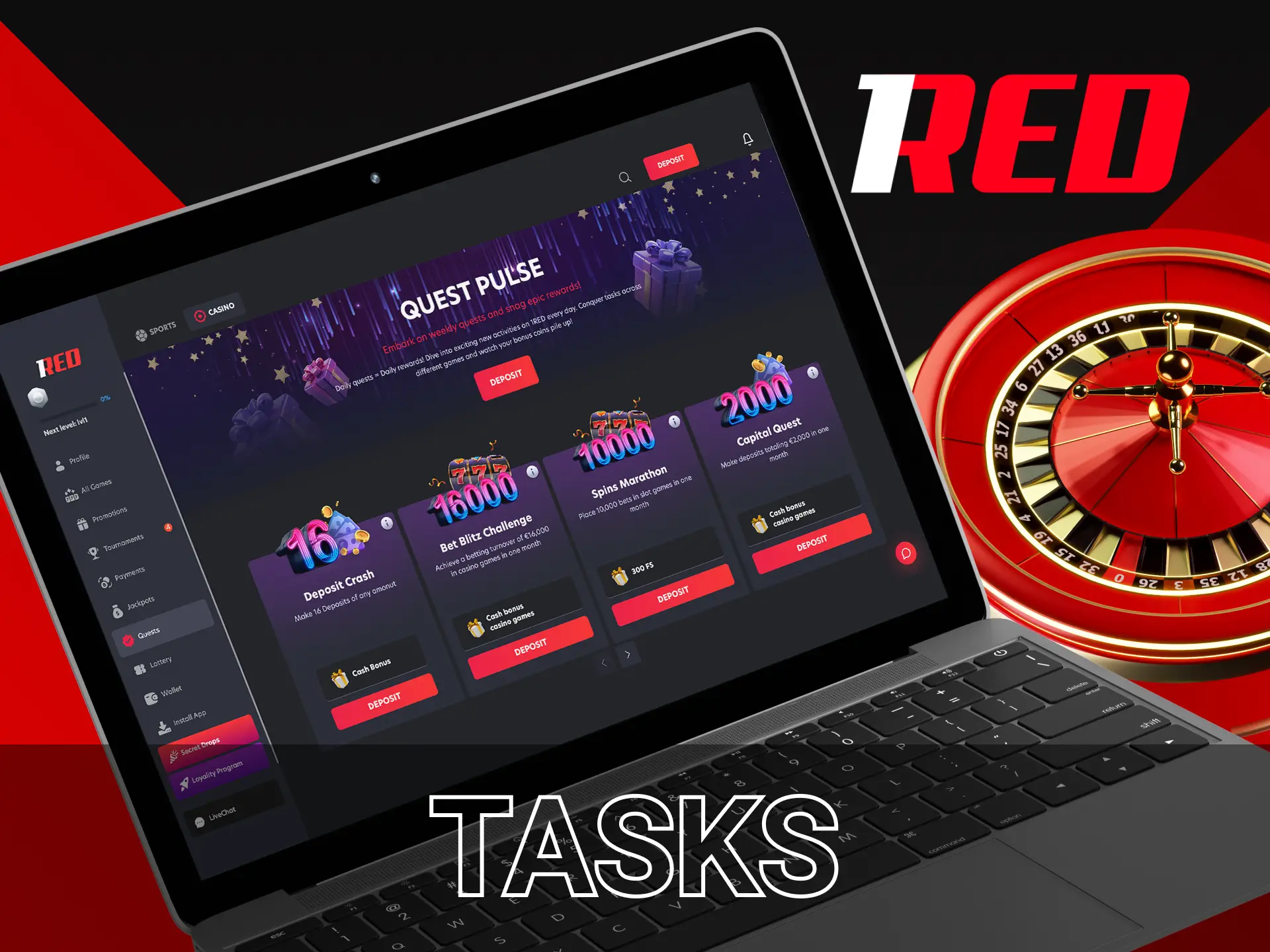 Daily quests that will surprise you on the 1Red Casino platform.