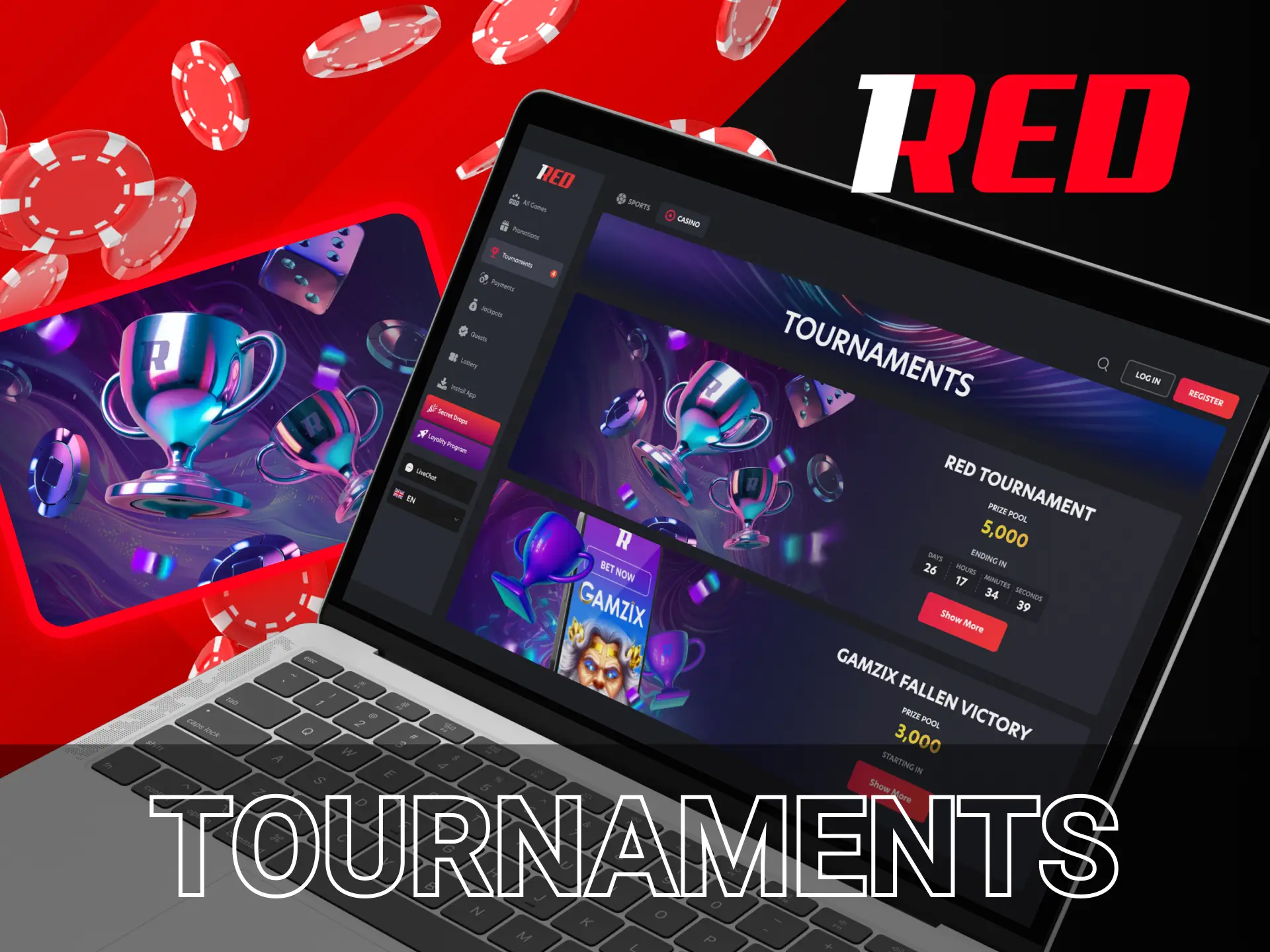 Daily big cash prizes are drawn at 1Red Casino.